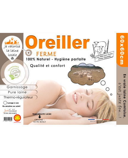 Oreiller 60x60cm ferme garnissage laine naturelle Oreiller 60x60cm ferme garnissage laine naturelle