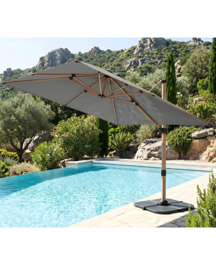 Parasol déporté 3x3m effet bois anthracite