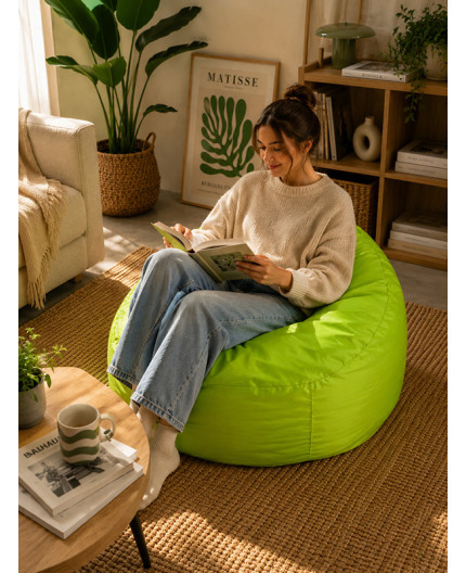 Maxi pouf rond déhoussable anis